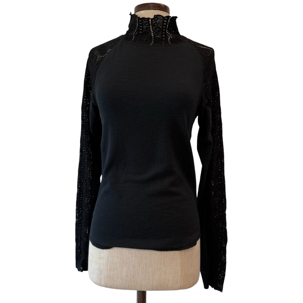 Free People lace sleeves mock neck thermal